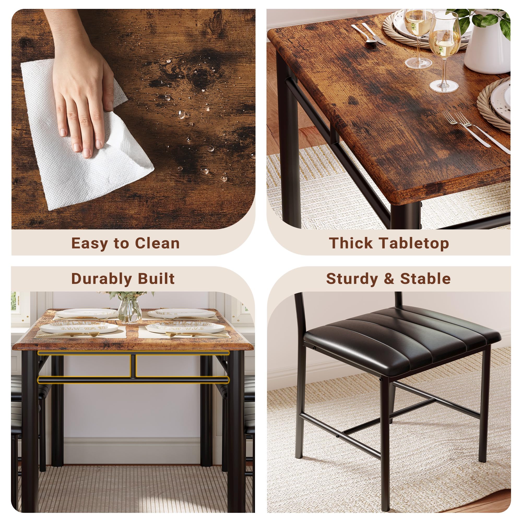 4-Piece Dining Table Set with Upholstered Chairs