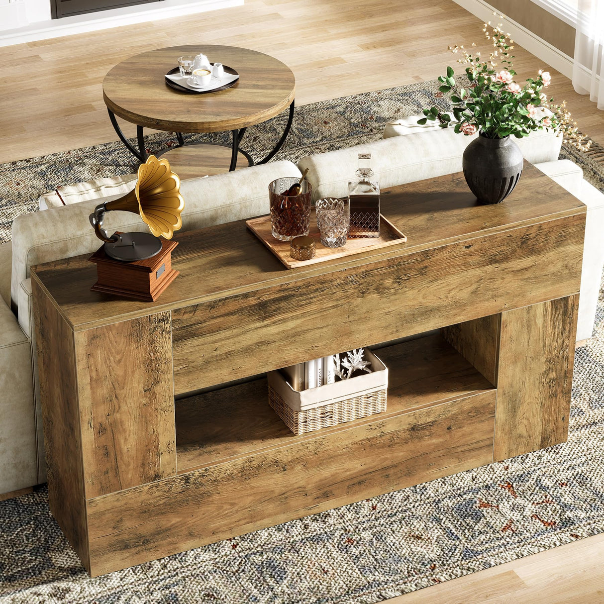 63-Inch Farmhouse Console Table, Wooden Entryway Sofa Table Behind The Couch