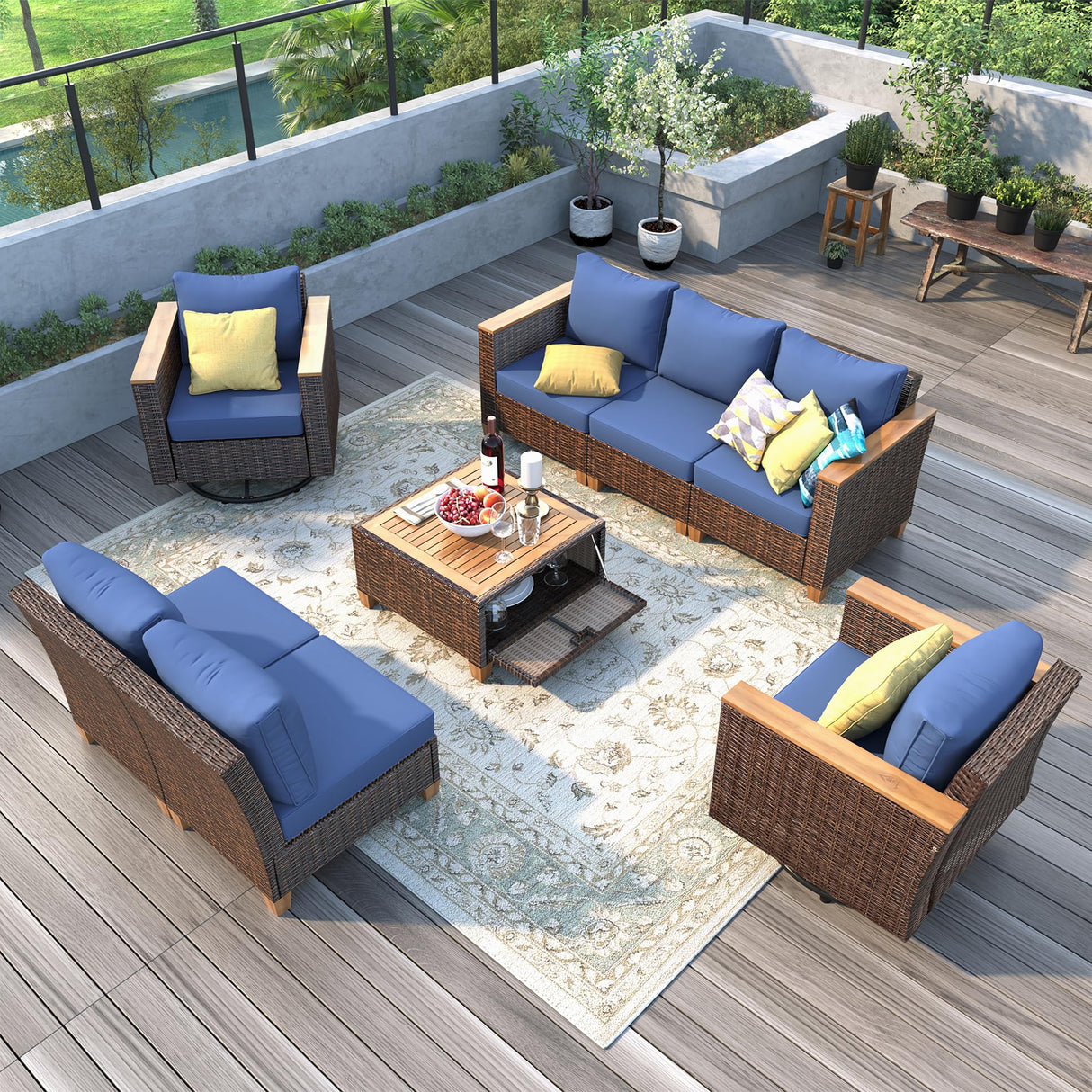 8 Pieces Patio Furniture Set, Outdoor Conversation Wicker Sectional Sofa Set