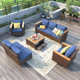 8 Pieces Patio Furniture Set, Outdoor Conversation Wicker Sectional Sofa Set