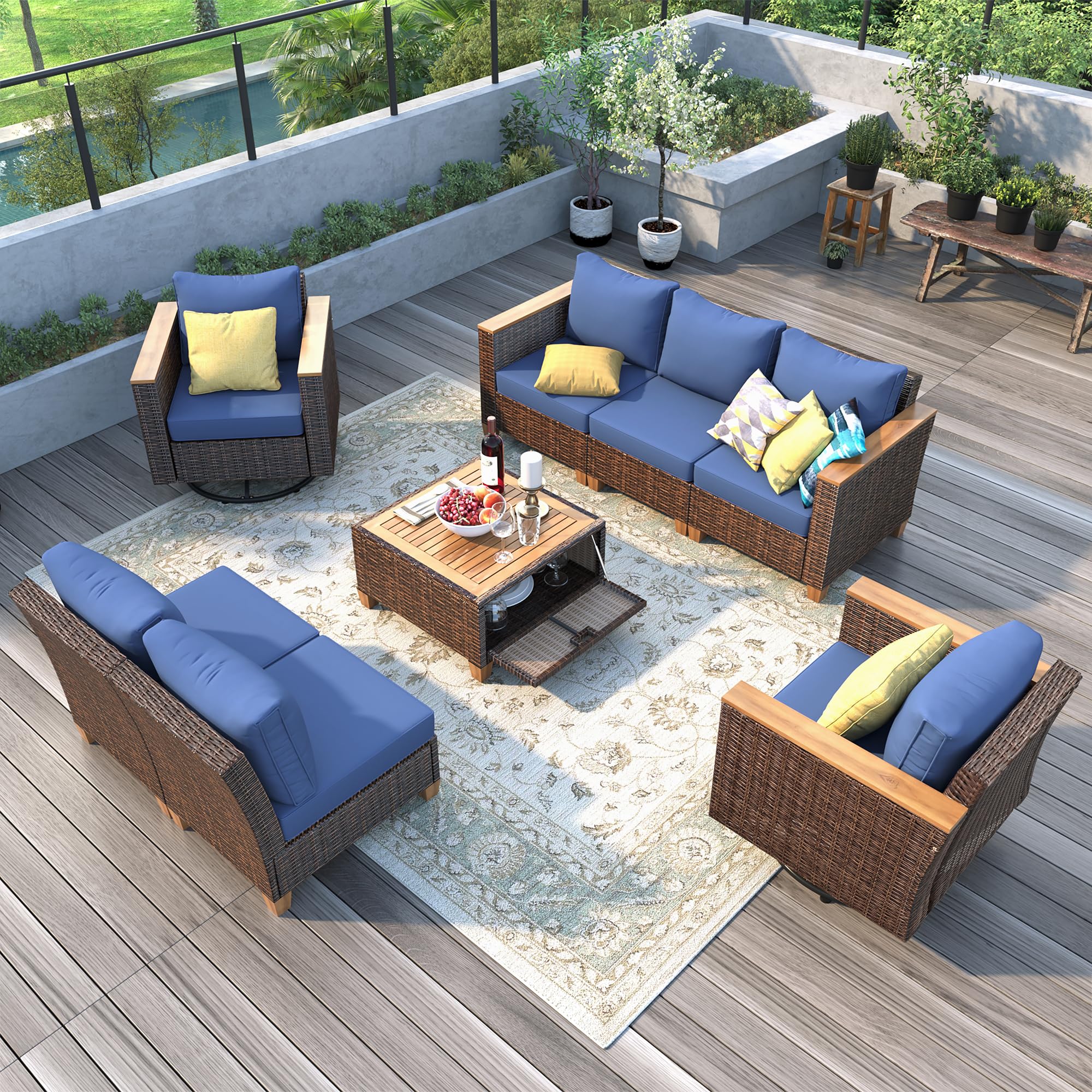 8 Pieces Patio Furniture Set, Outdoor Conversation Wicker Sectional Sofa Set