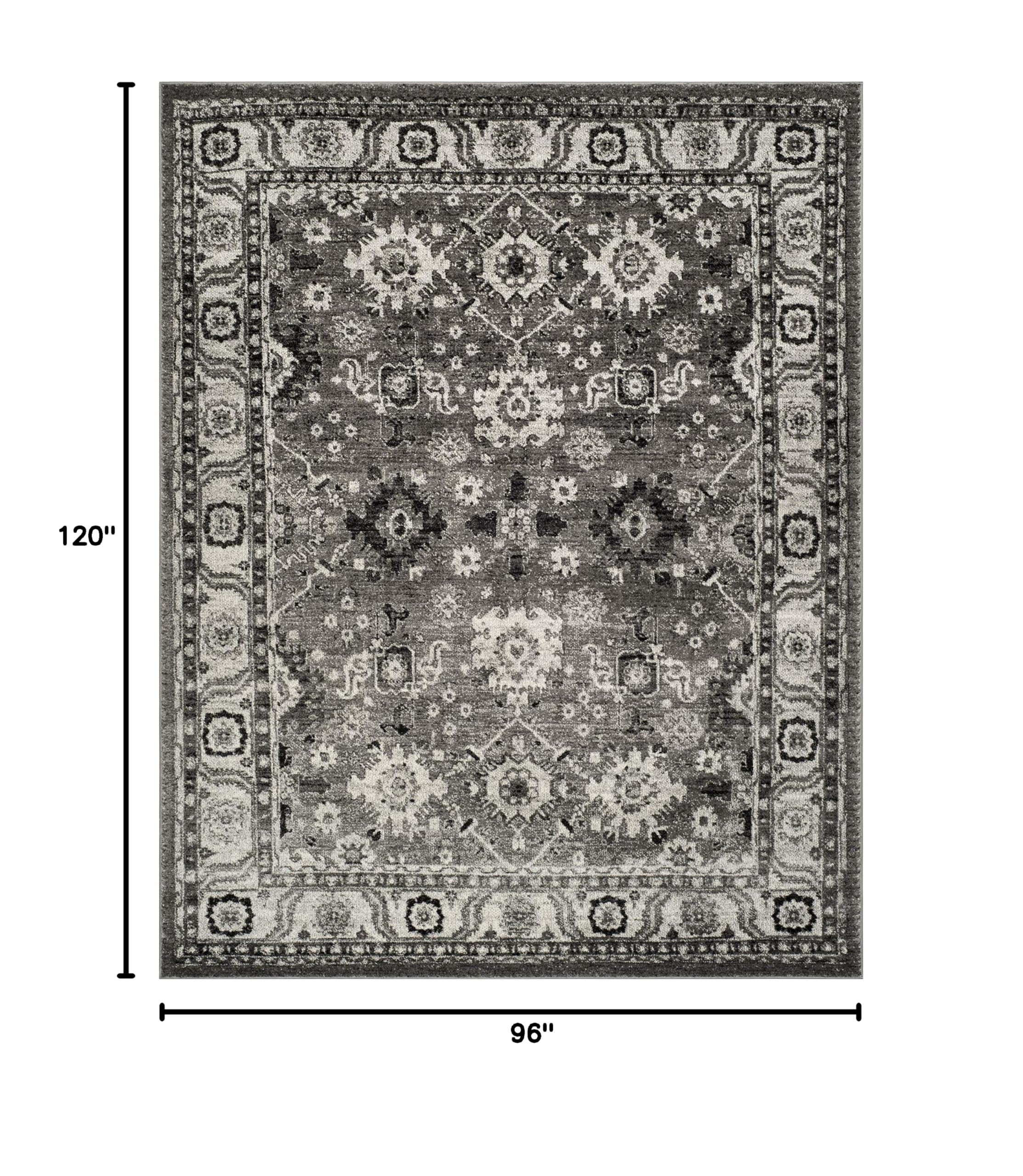 Vintage Hamadan Area Rug 8' x 10' - Grey & Black Oriental Persian Design