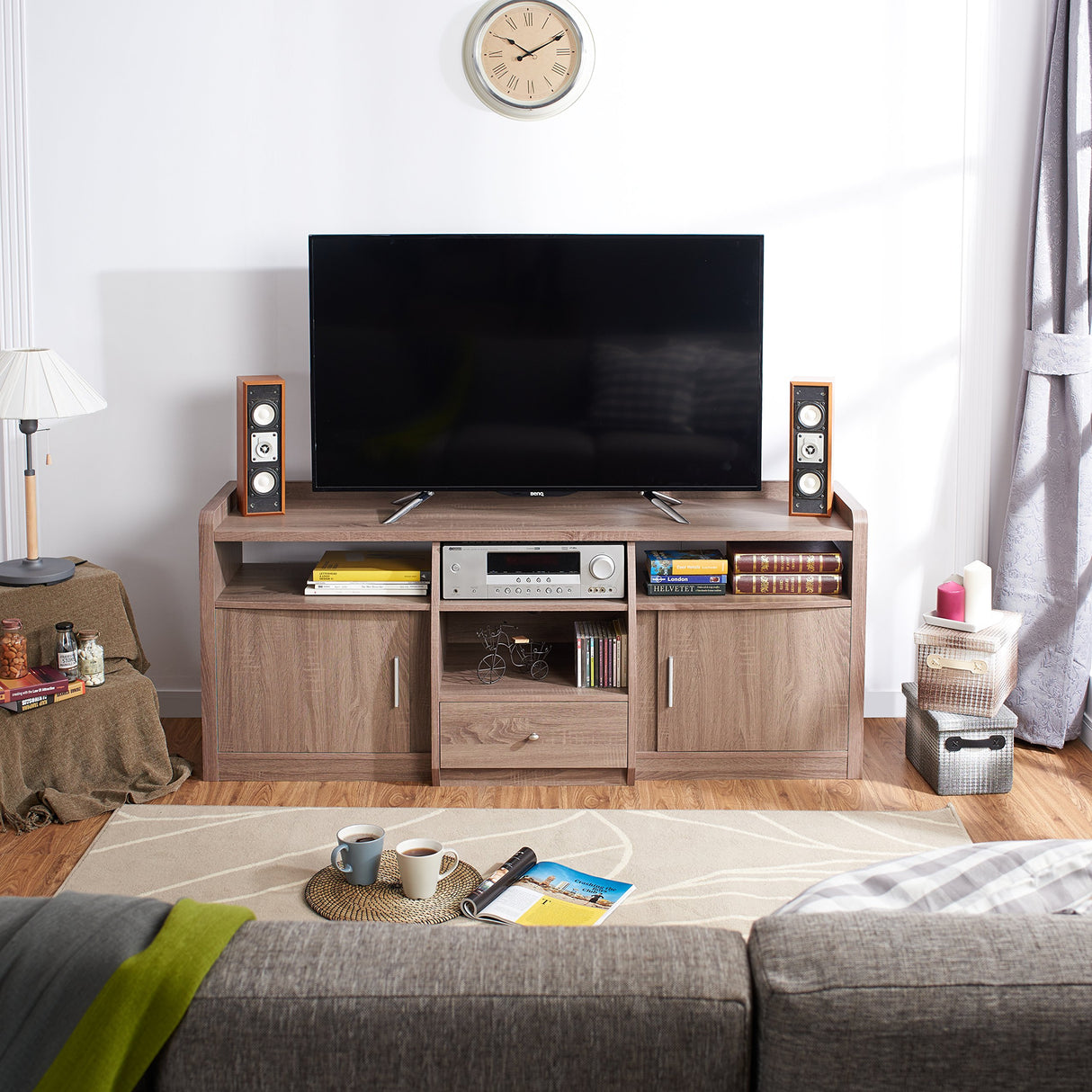 Witmer Contemporary 4 Open Shelves TV Stand with 2 Enclosed Cabinets, Media Center