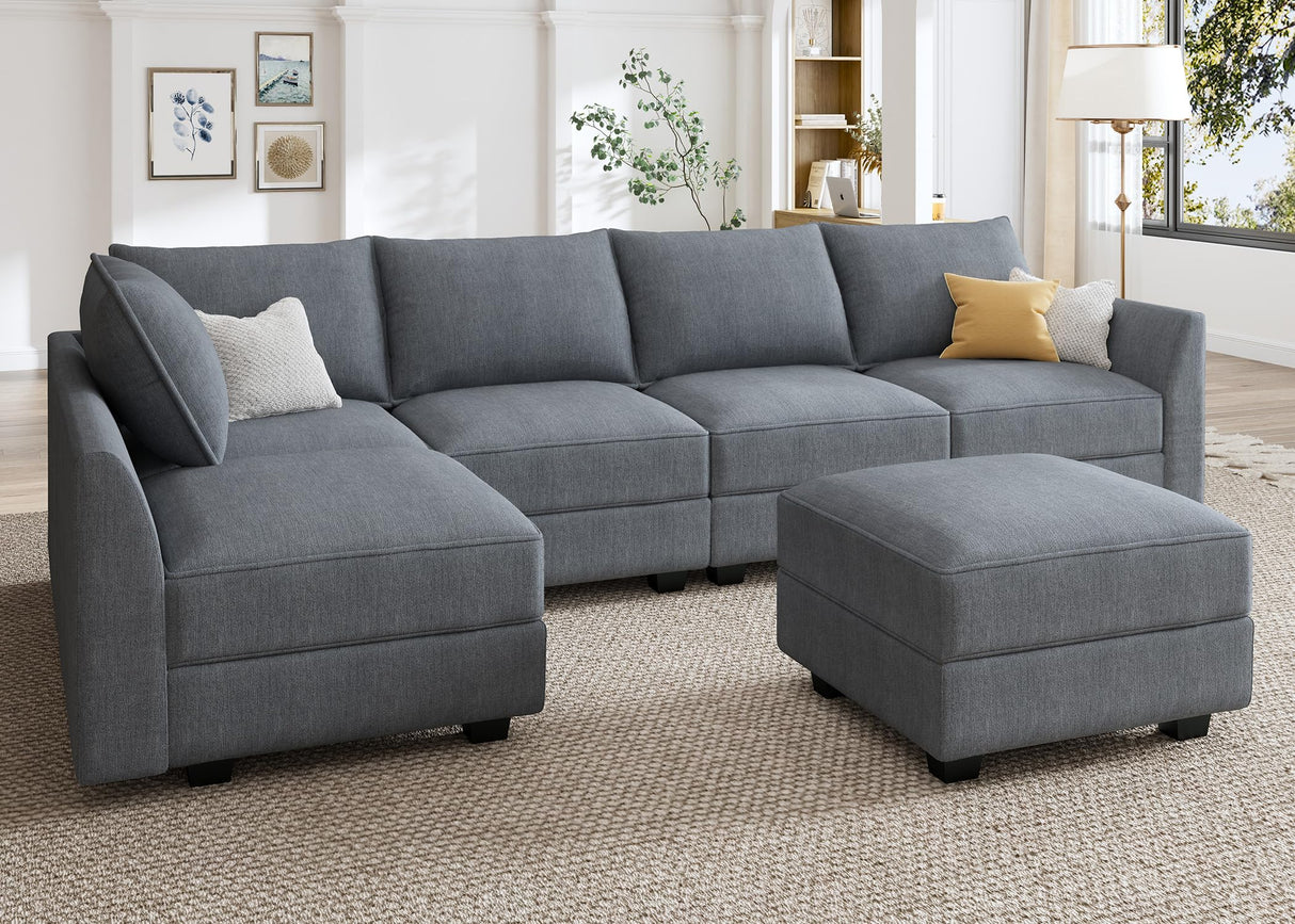 Modular Sectional Couch, Covertible L Shaped Couch with Storage Ottoman, 6 Seats