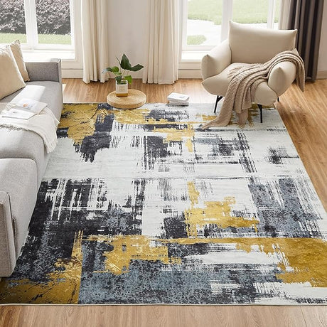 Machine Washable Rug 5'x7' Abstract Washable Area Rugs for Living Room Non Slip Rugs for Bedroom