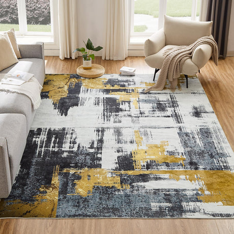 Machine Washable Rug 5'x7' Abstract Washable Area Rugs for Living Room Non Slip Rugs for Bedroom