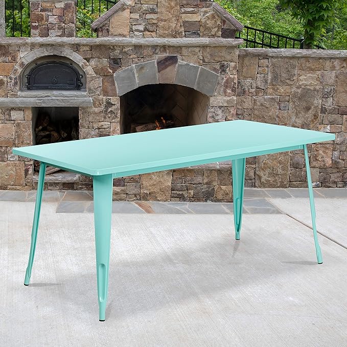 Commercial Grade 31.5" x 63" Rectangular Black Metal Indoor-Outdoor Table