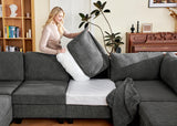 Sectional Couch with Storage Ottoman, Corduroy Modular Sectional Sofa