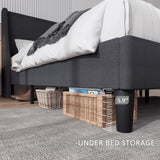 Queen Bed Frame with Type-C & USB Port, Wingback Headboard, Upholstered Platform