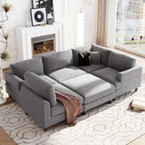 Corduroy Fabric Couch with Ottoman, L Shaped Sectional Sofa, 98" L Modular Corner