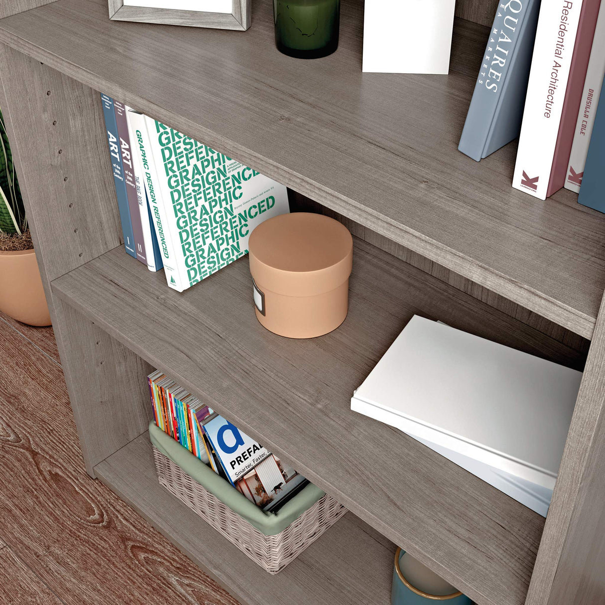 Beginnings Small 3-Shelf Bookcase/Book Shelf, Silver Sycamore Finish