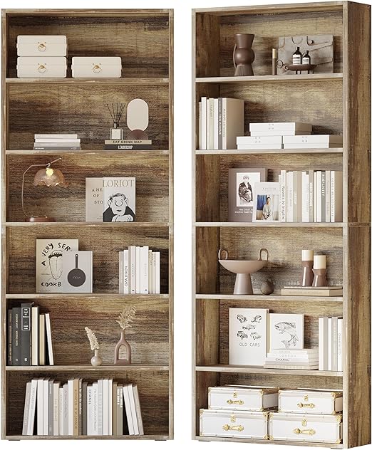 Bookshelves and Bookcases Set of 2 Floor Standing 6 Tiers Display Storage