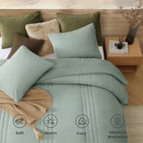 Fluffy Queen Comforter Set – 3 Piece Cozy Sherpa Comforter Queen Size Sage Green