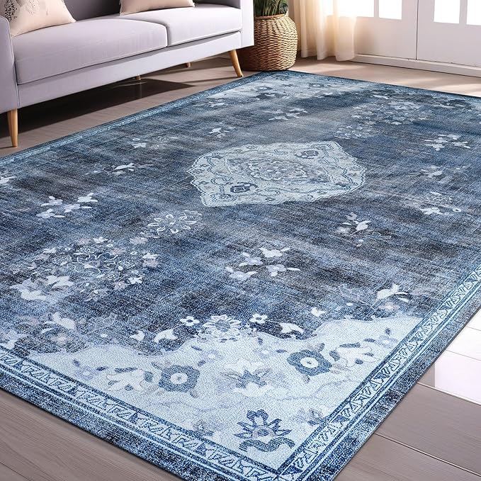 Non Slip Rugs 8x10 Boho Medallion Floral Non Skid Rubber Backing Easy Silk Soft