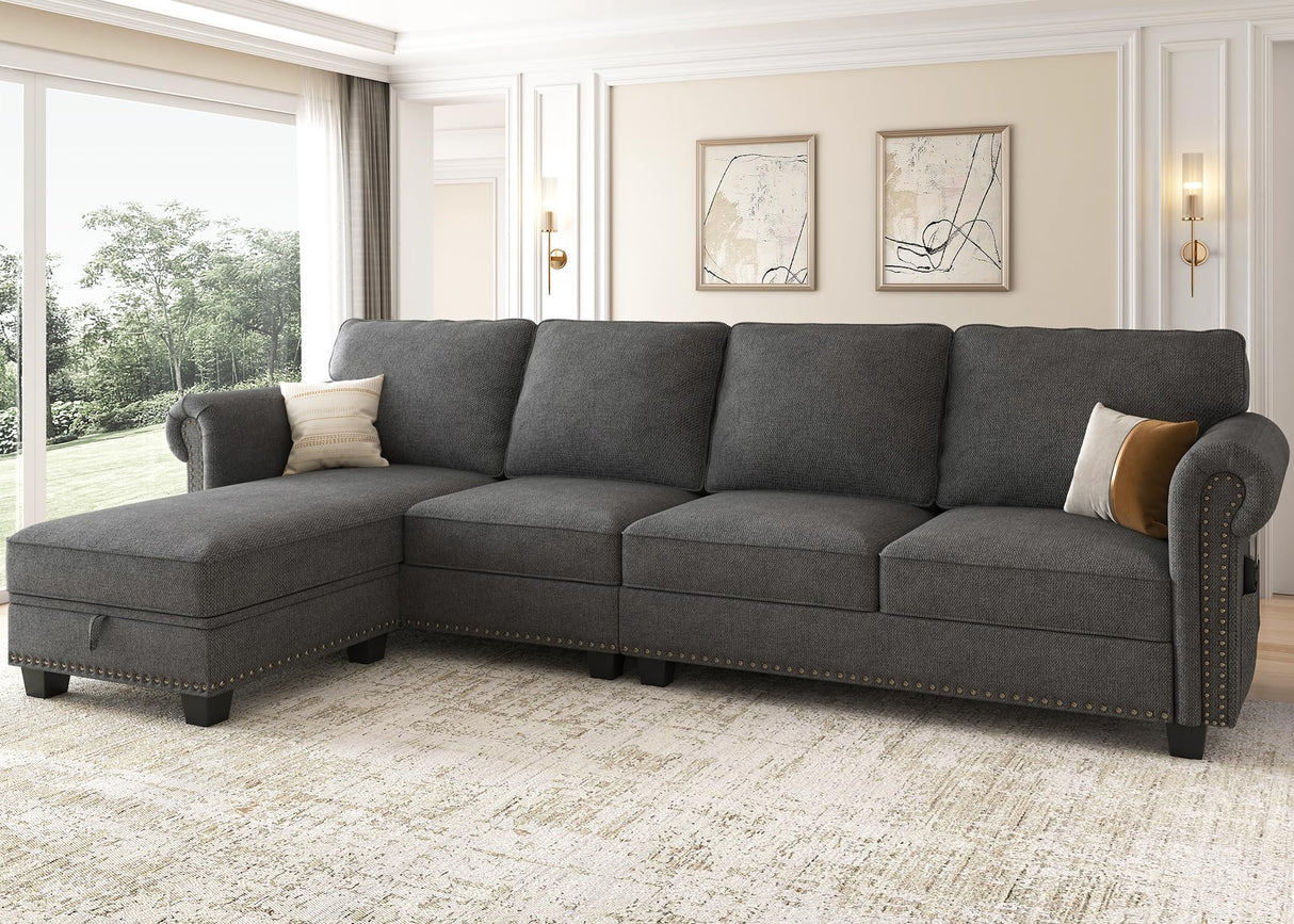 Convertible Sectional Sofa L Shape Couch with Reversible Chaise 4 Seat Sectional Sofa