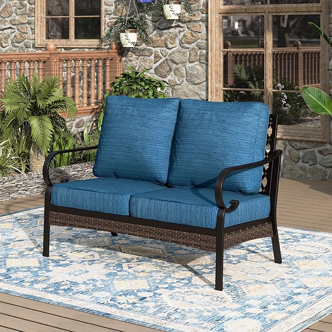 Patio Furniture Sofa, Love-Seat Patio Sofa Steel Frame Outdoor Sectional Couch