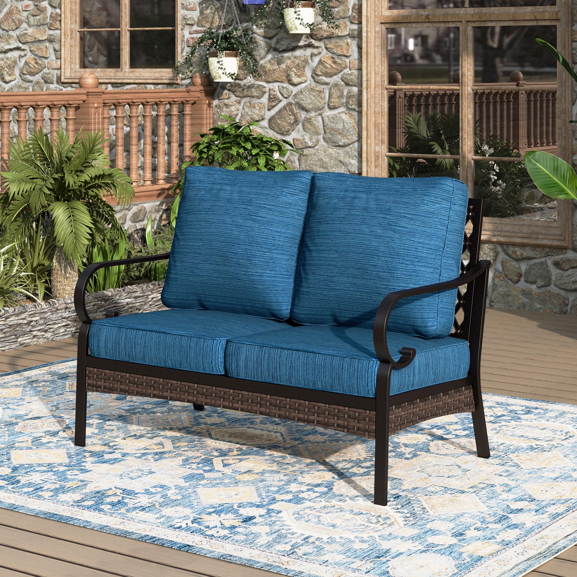 Patio Furniture Sofa, Love-Seat Patio Sofa Steel Frame Outdoor Sectional Couch