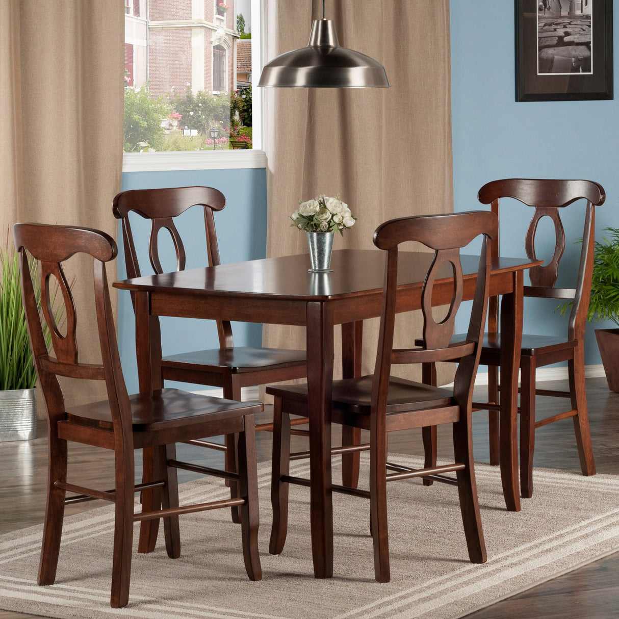 Inglewood 5-PC Set Table w/ 4 Key Hole Back Chairs Dining, Walnut