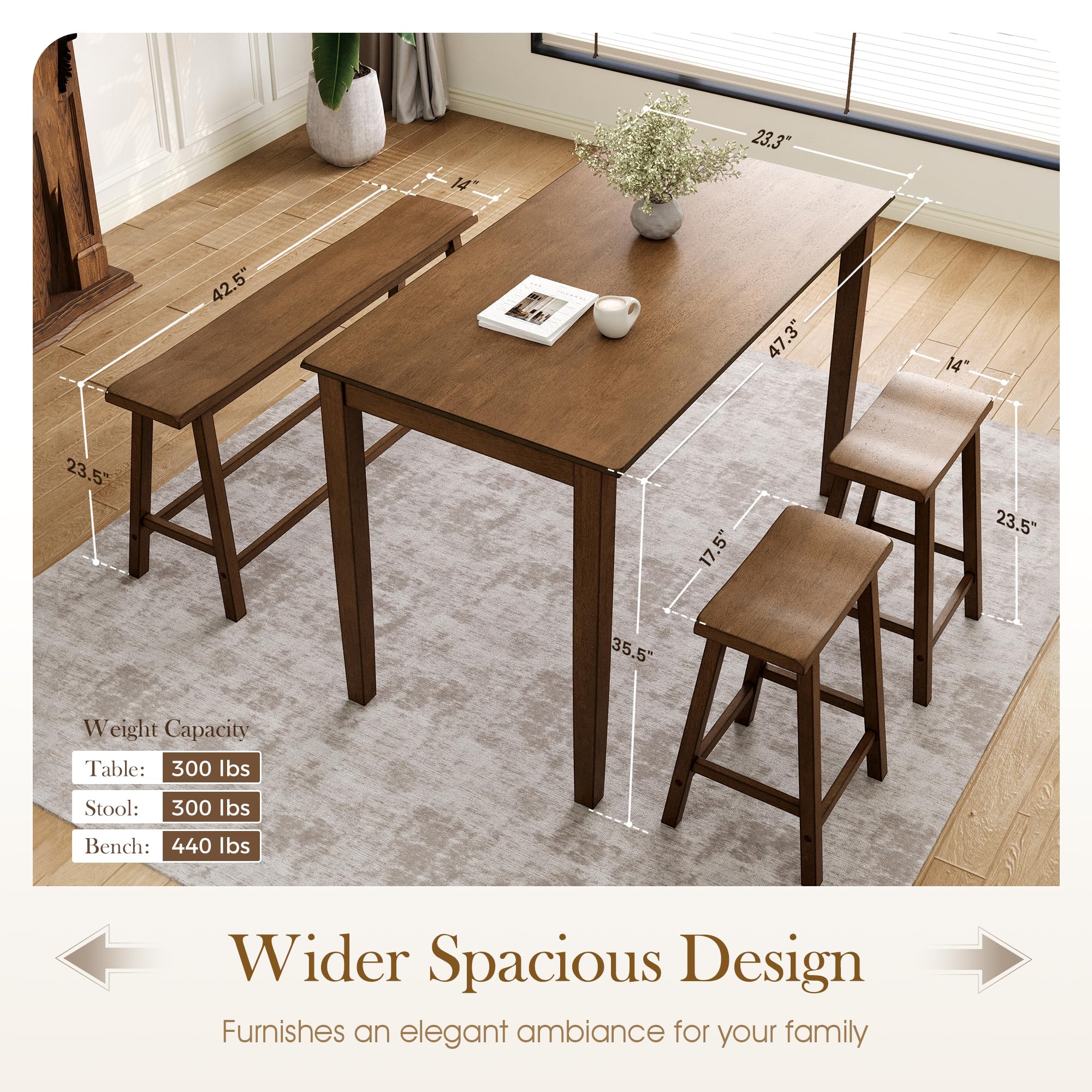 4-Piece Dining Set with Bench and Chairs