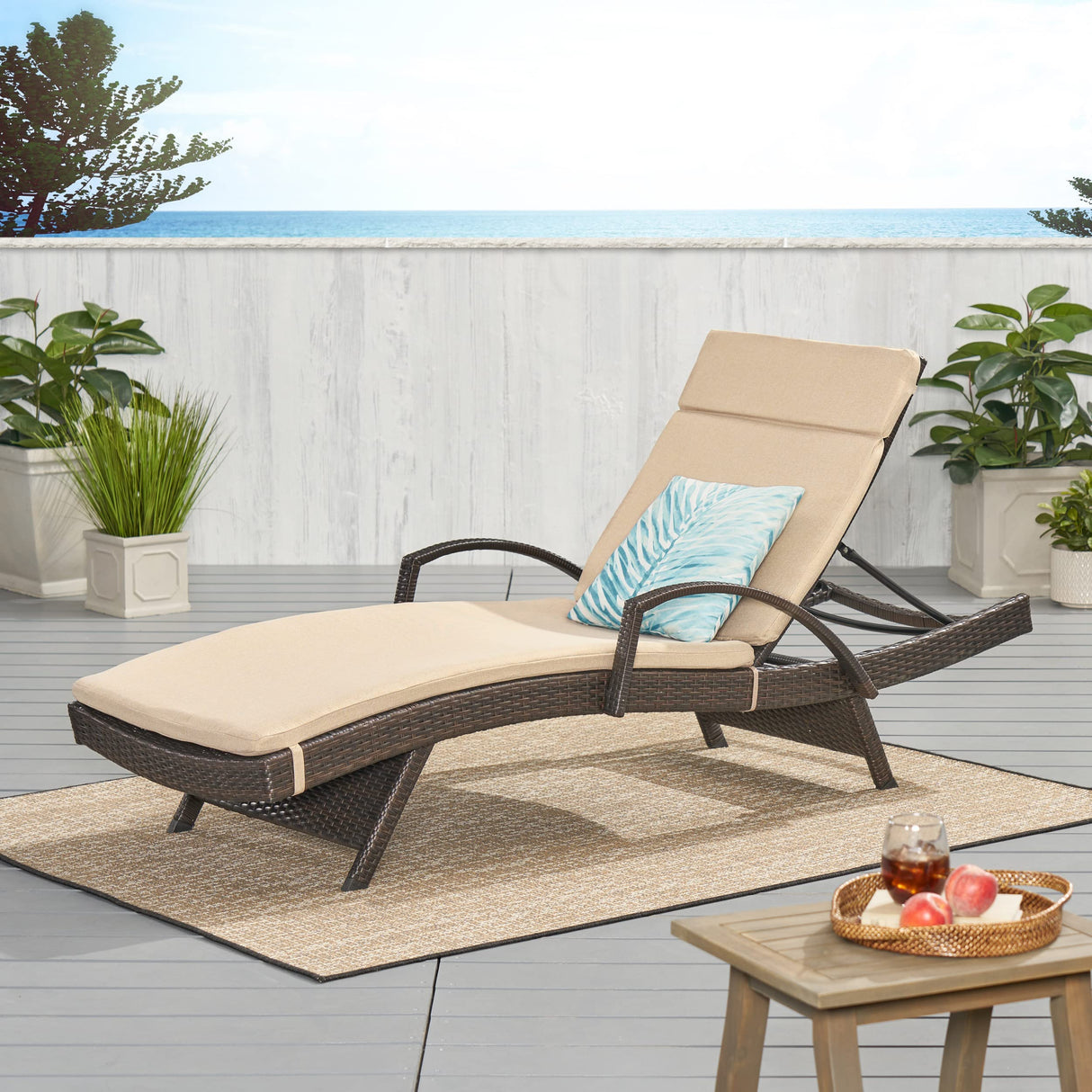 Knight Home Salem Outdoor Wicker Adjustable Chaise Lounge with Arms, with Cushion