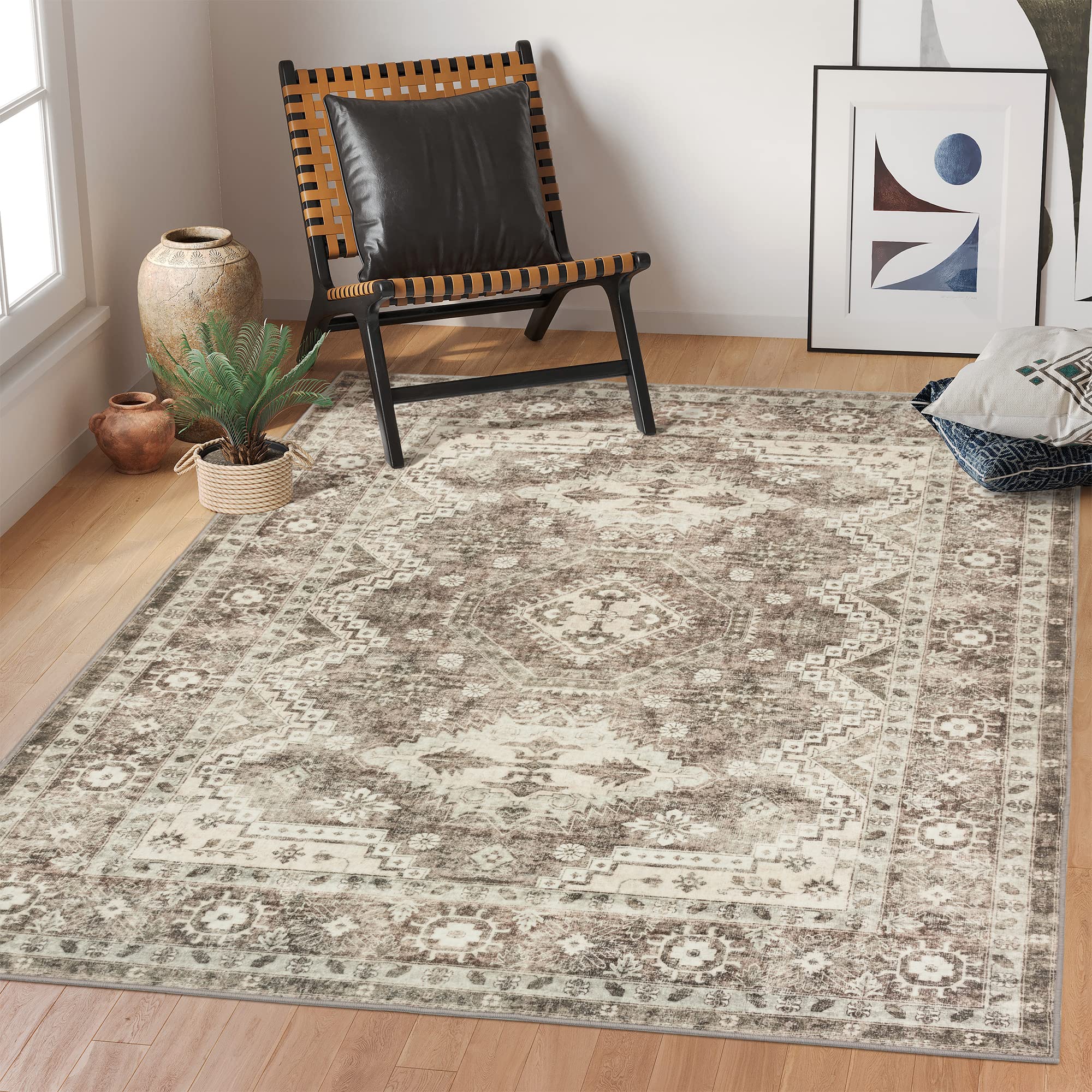 9x12 Area Rug - Stain Resistant Washable Rug, Anti Slip Backing Rugs for Living Room,