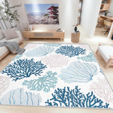 Coastal Coral Area Rug 5x7 - Non-Slip Machine Washable Nautical Beach Carpet
