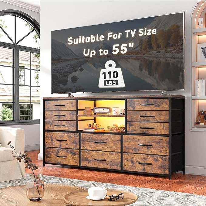 TV Stand Dresser for 60''TV Entertainment Center with LED Lights