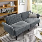 Velvet Futon Sofa Bed Couch, Convertible Sleeper Sofa with Adjustable Armrests and Backrest,