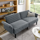 Velvet Futon Sofa Bed Couch, Convertible Sleeper Sofa with Adjustable Armrests and Backrest,