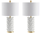 SAFAVIEH Lighting Collection Nico White/ Gold Leaf 25-inch Bedroom Living Room Home Office Desk Nightstand Table Lamp Set of 2 (LED Bulbs Included)