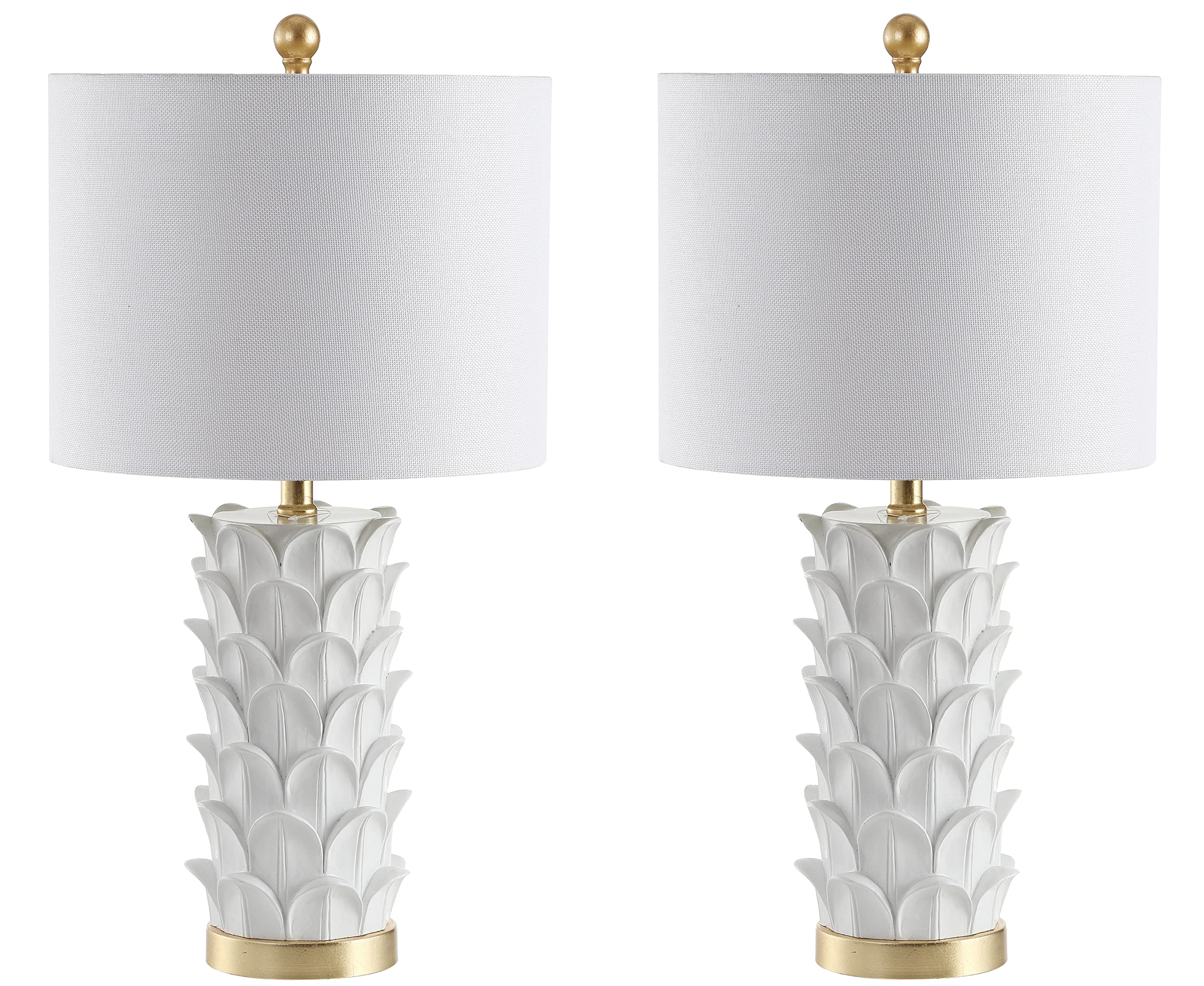 White Gold Leaf Table Lamp Set of 2 - 25 Inch Bedroom Nightstand Lamps with LED Bulbs