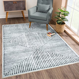 Caria Washable Non-Slip 5x7 Rug - Ivory/Black Striped Area Rug for Living Room,