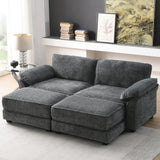 Deep Seat Sectional Sofa with 2 Ottoman, 81" Chenille Large Loveseat Sofa Sleeper