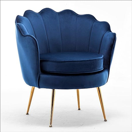 Velvet Barrel Accent Chair with Scalloped Silhouette and Gold Metal Legs