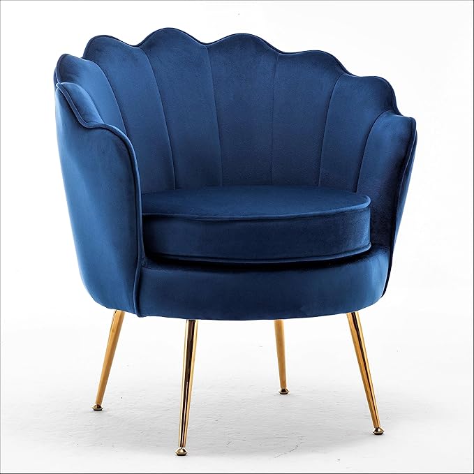 Velvet Barrel Accent Chair with Scalloped Silhouette and Gold Metal Legs, Decorative Piece Suitable for Traditional, Modern, and Contemporary Spaces, Mustard Yellow