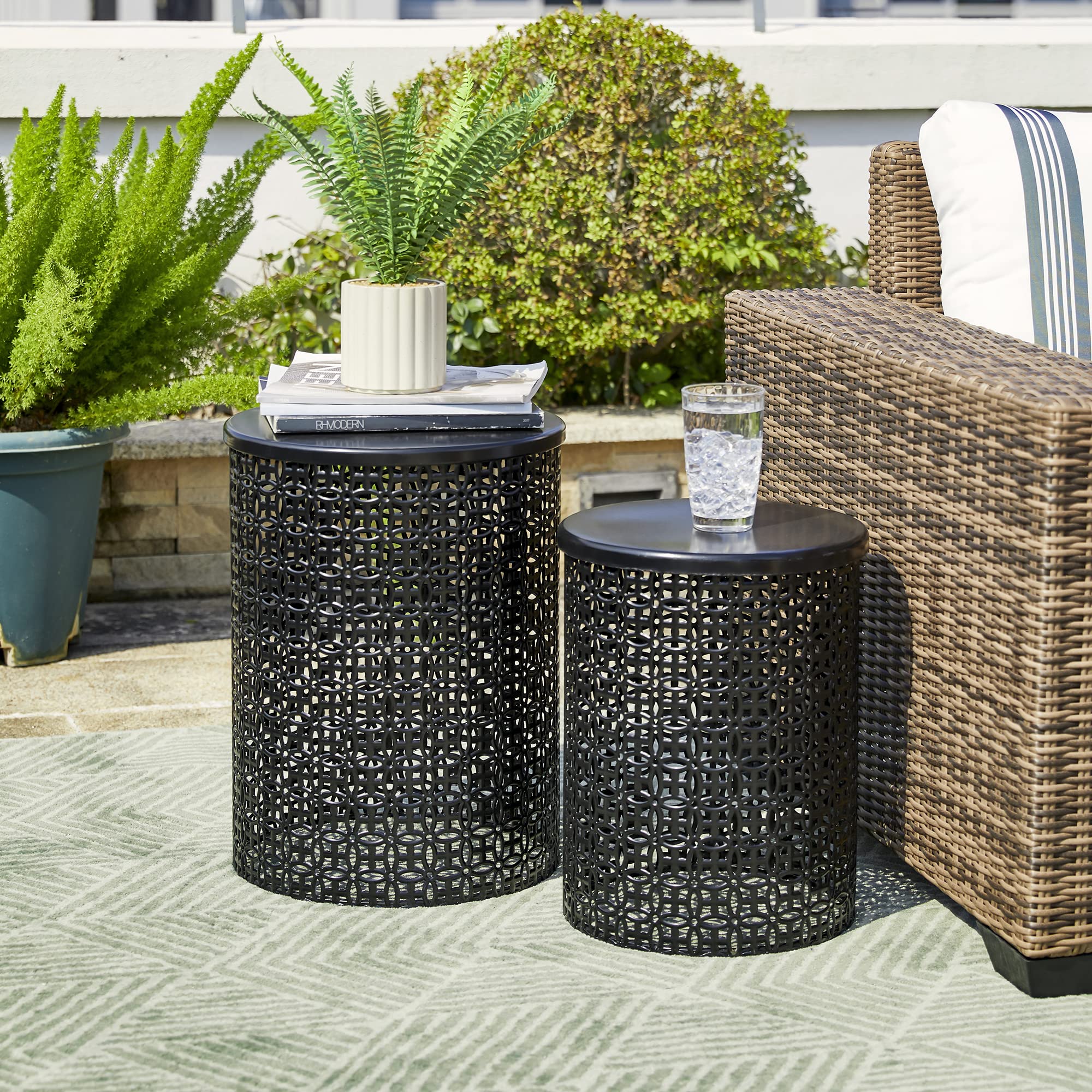 Decorative Garden Stool for Indoor Outdoor Heavy Duty Metal Frame Accent Table