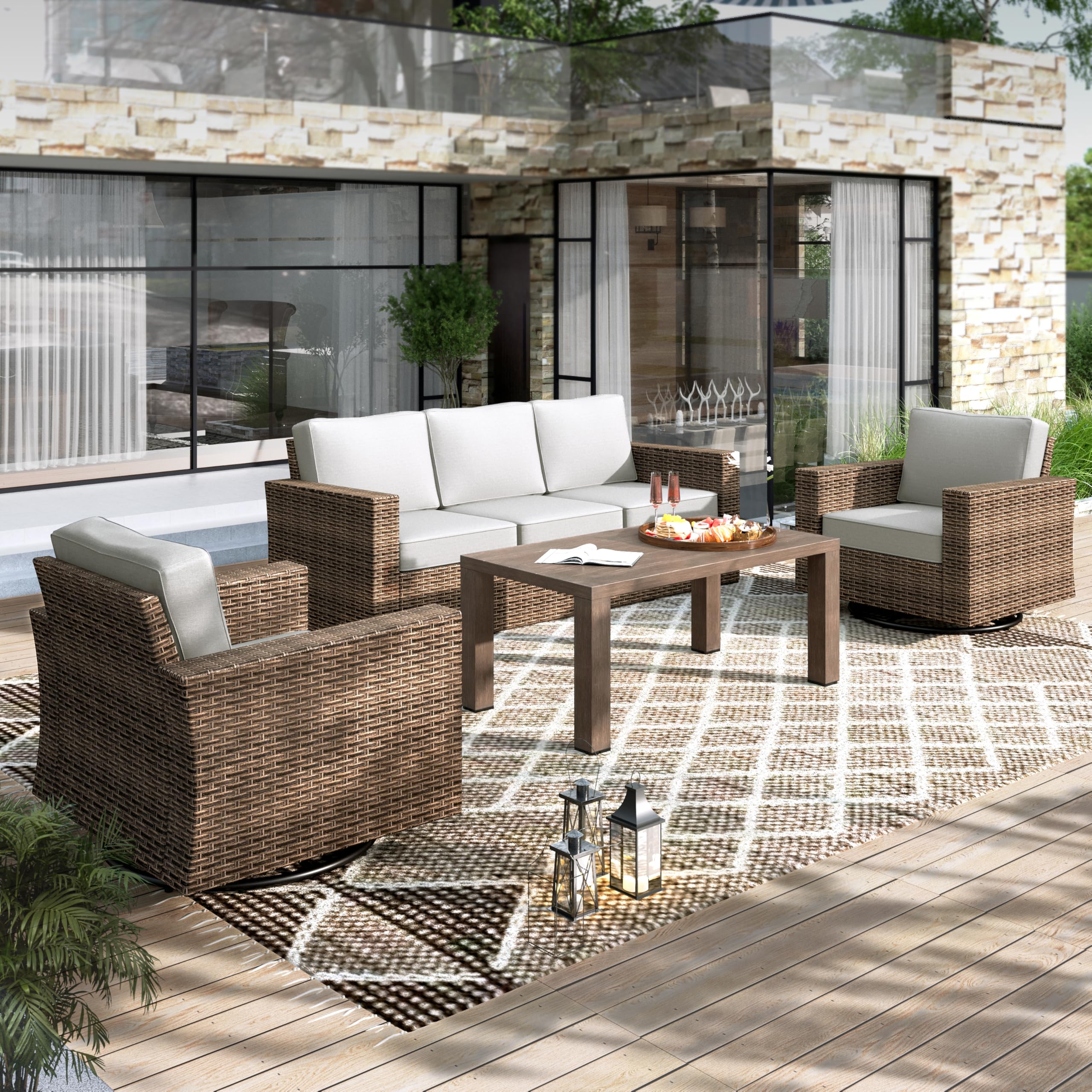 Patio Furniture Conversation Sets with 4.92" Widened Armrest, Swivel Glide Chairs