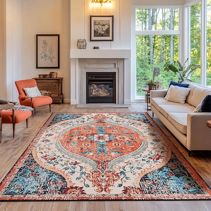 Ruggables Washable Rugs 8x10 Area Rugs for Living Room Washable Vintage Boho Rugs