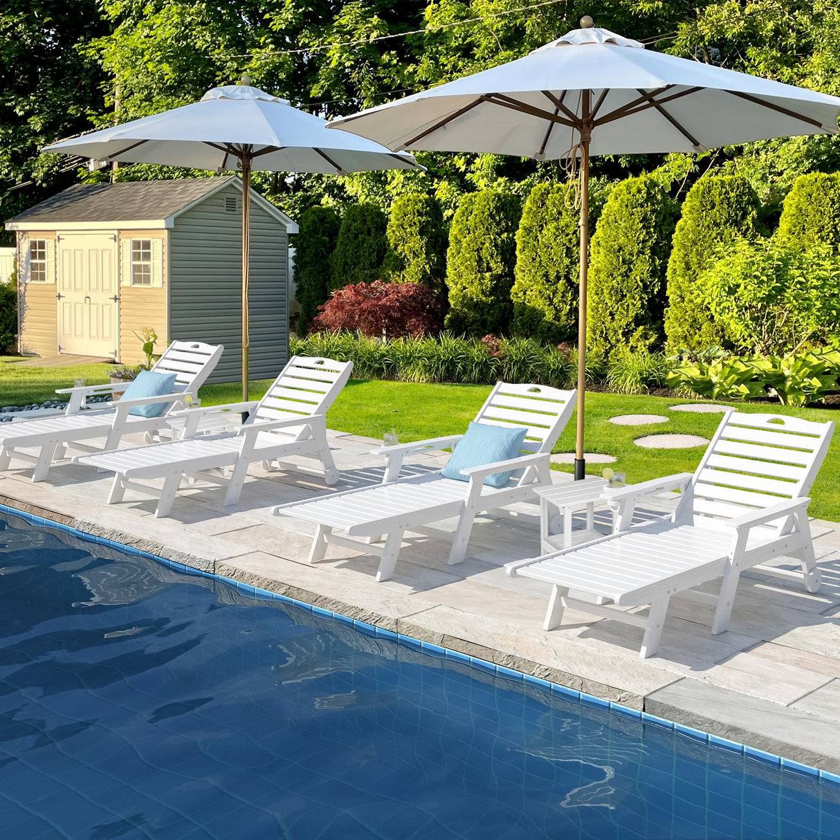 Outdoor Chaise Lounge Chair Set of 2 with Wheels & Cup Holder