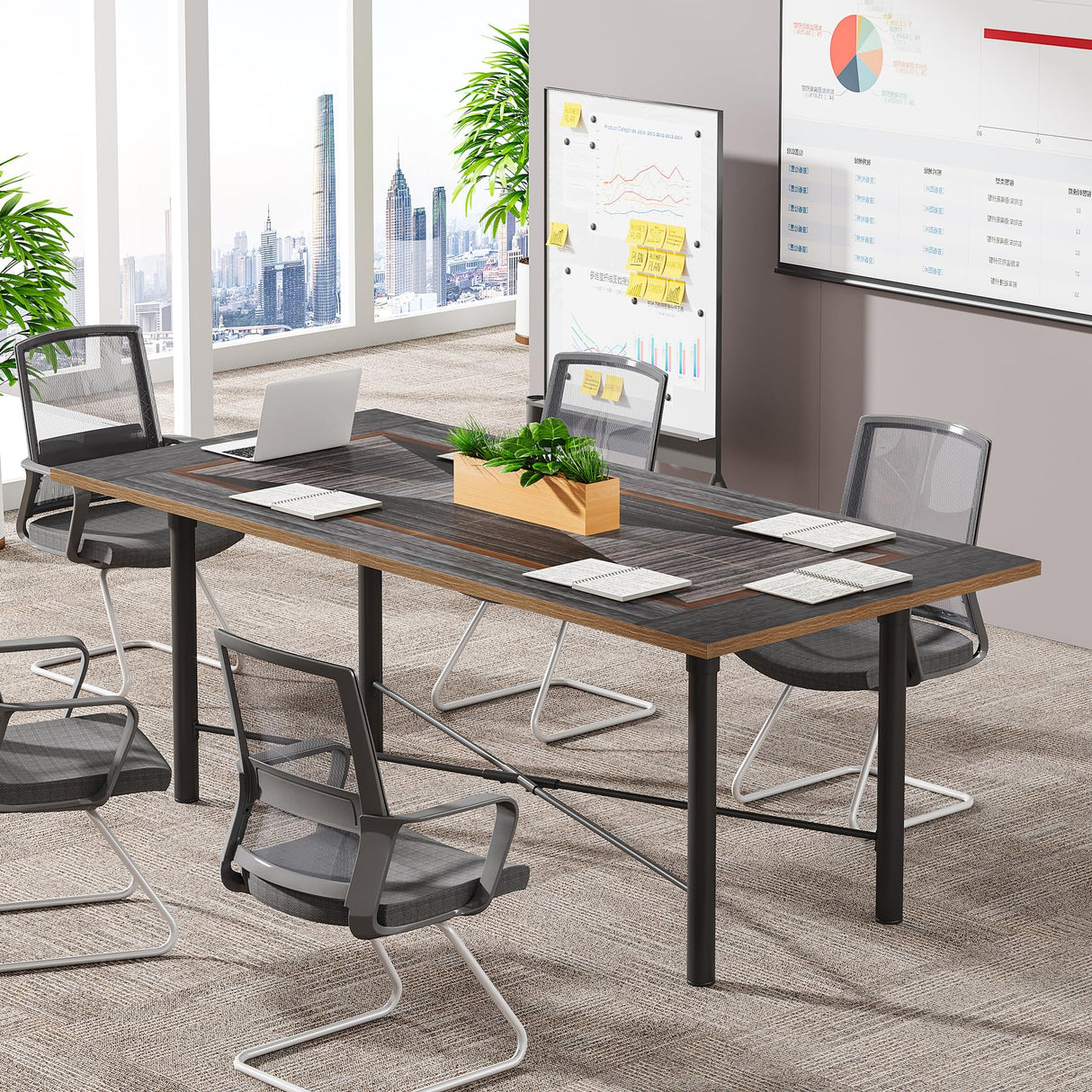 6FT Conference Table, Rectangle Meeting Table with Two-Tone Finish