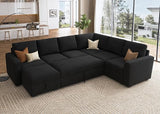 Modular Sectional Sleeper Sofa Bed, Velvet Sectional Couch with Pullout Bed U Shaped