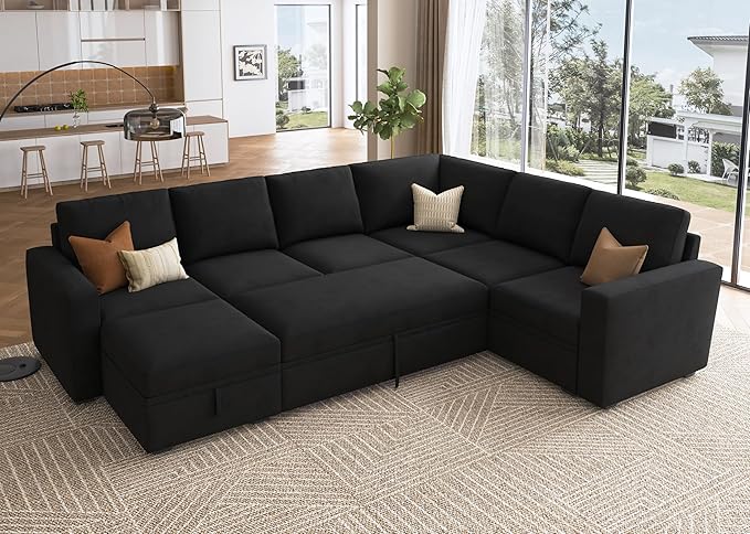 Modular Sectional Sleeper Sofa with Pull Out Bed, U Shaped Sectional Couch