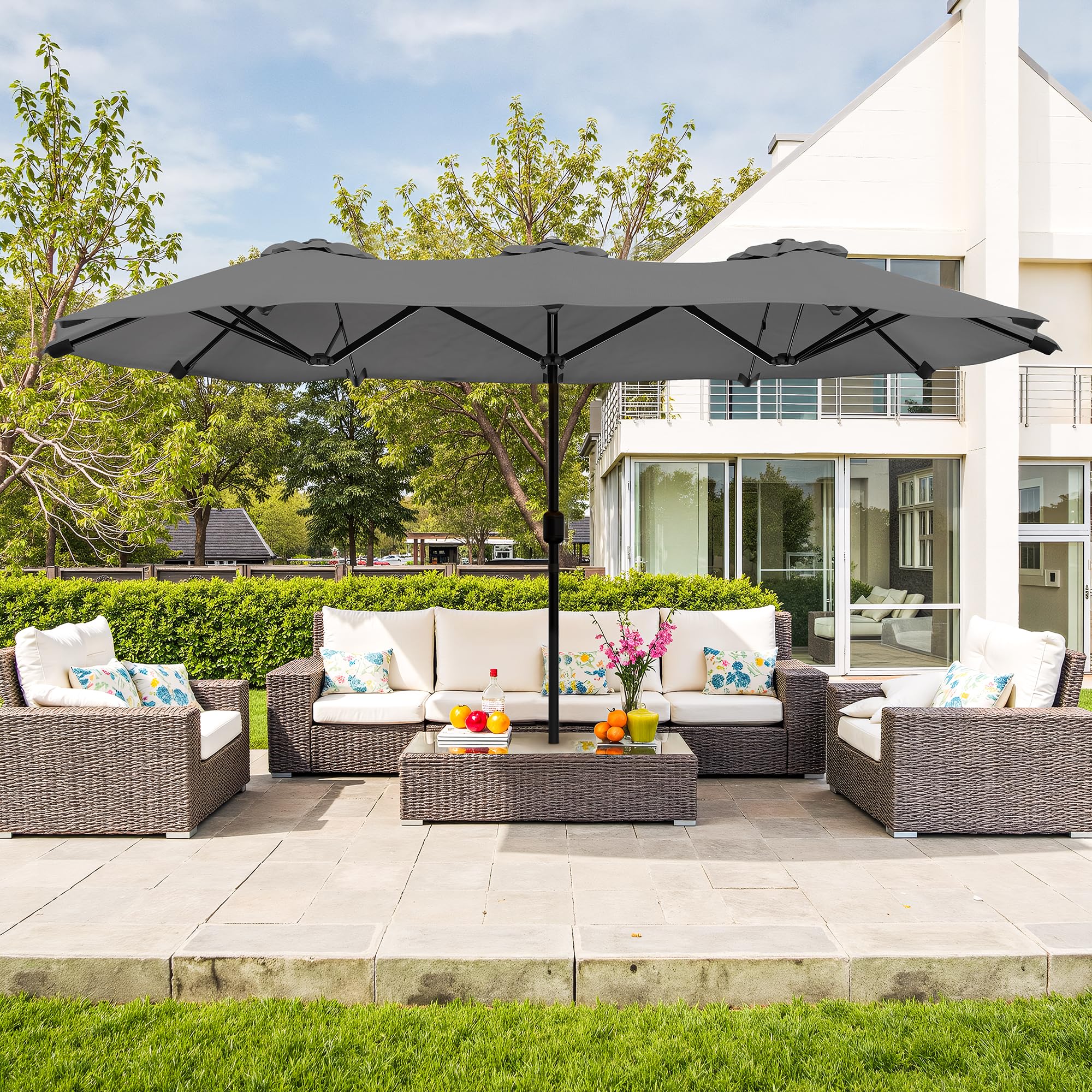 15FT Large Patio Umbrella with Base Included, Outdoor Double sided Umbrellas