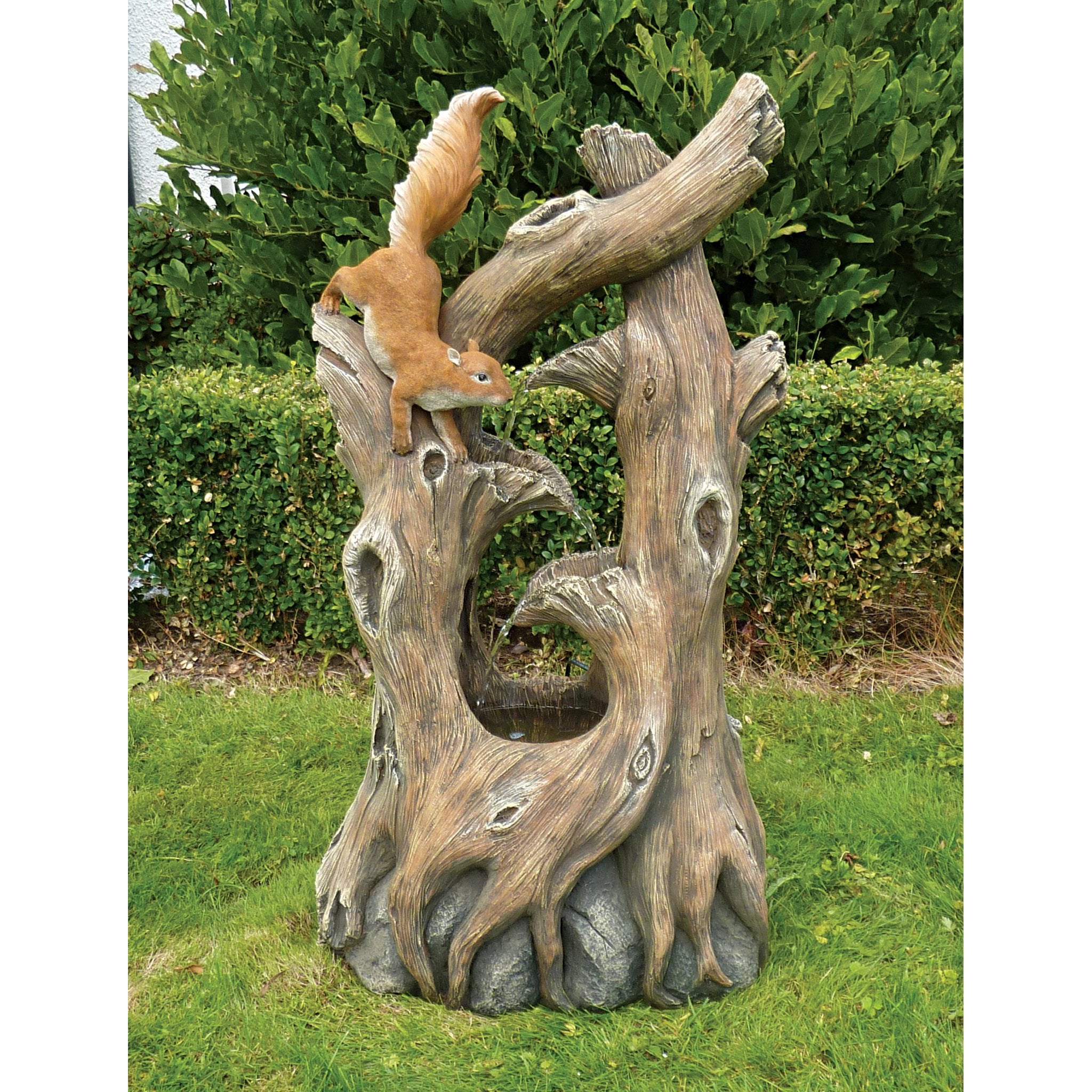 LED Light - Nearly 3 Foot Tall Tree Squirrel Garden Decor Fountain - Outdoor Water Feature