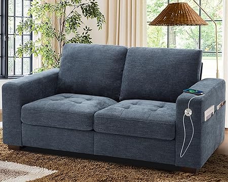 70 Inch Modern Loveseat Sofa with USB Port & Side Pockets, Chenille