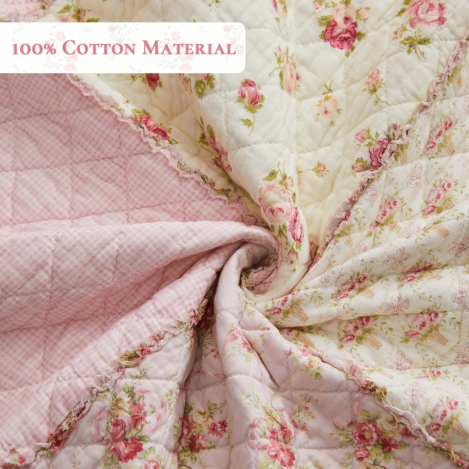 Queen Size Quilt Set 3-Piece Cotton Patchwork Floral Bedding