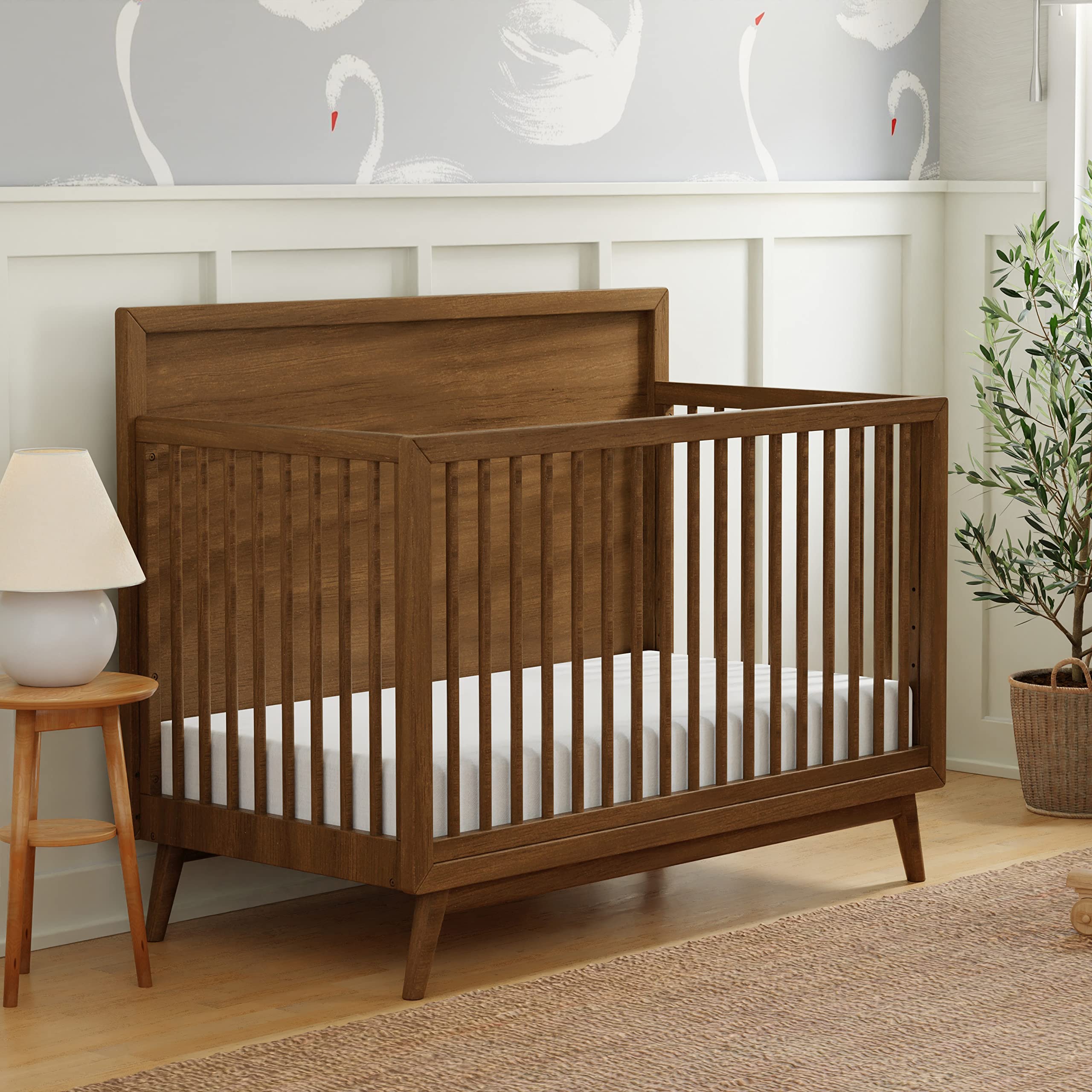 Babyletto Palma 4-in-1 Convertible Crib with Toddler Bed Conversion Kit in Natural Walnut, Greenguard Gold Certified