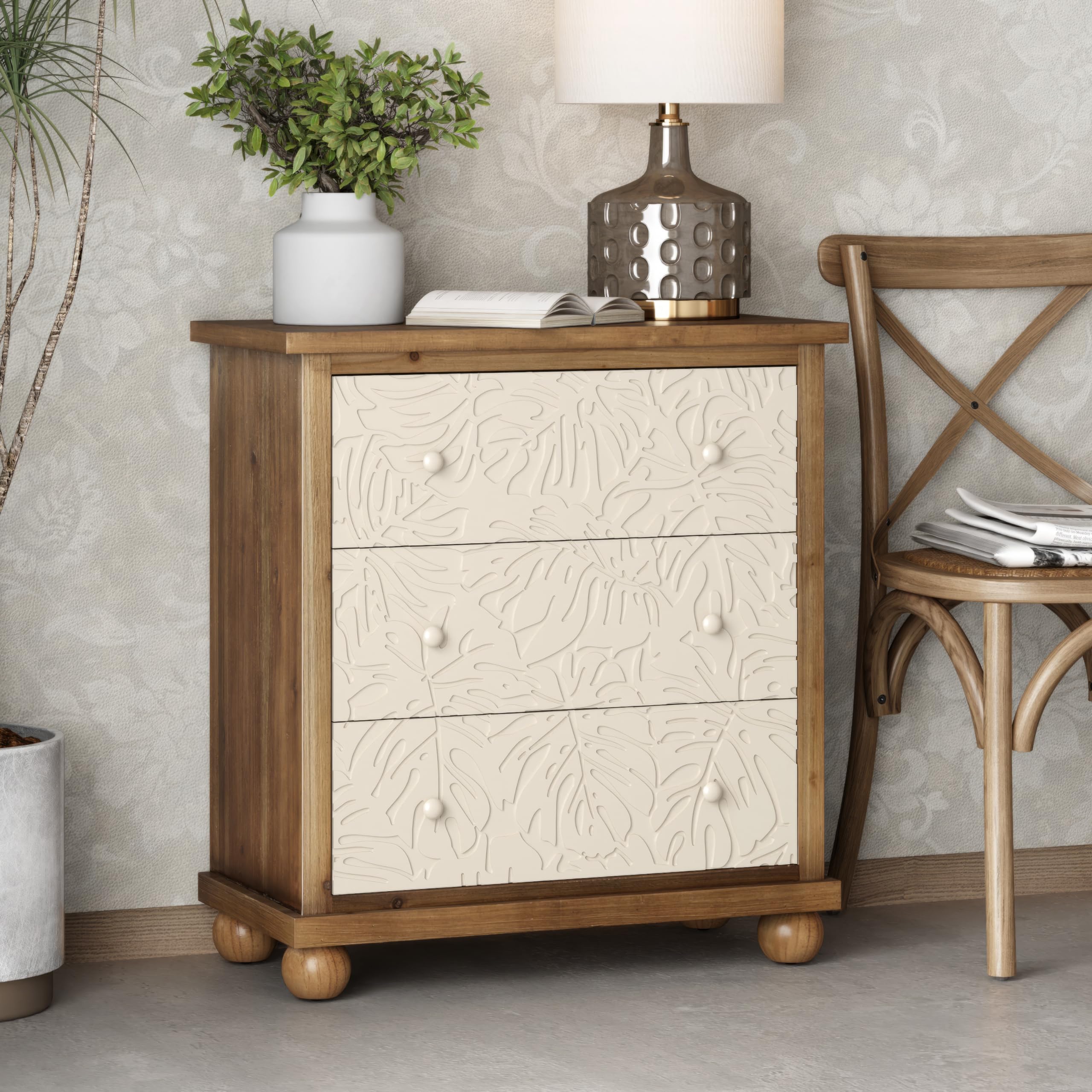 Drawer Dresser with Leaves Pattern Carved
