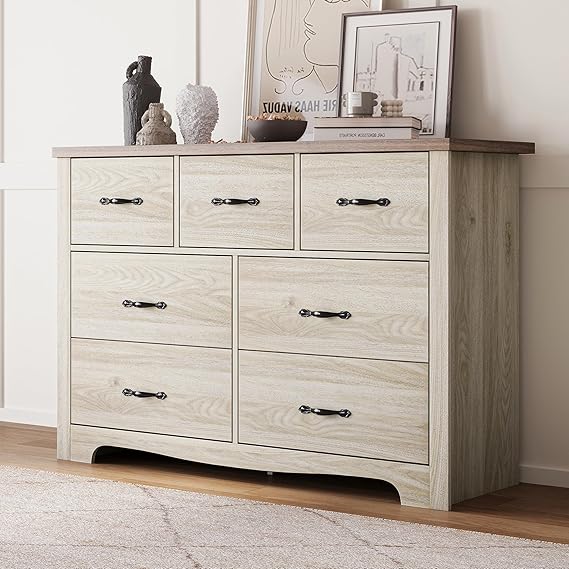 Modern 7 Drawers Dresser for Bedroom, Wood Dresser Tall Chest of Drawers