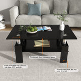 Rectangle Glass Coffee Table 2-Tier Tea Table Modern Side Coffee Table